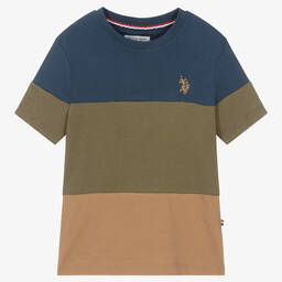 U.S. Polo Assn.-Boys Blue & Green Cotton T-Shirt | Childrensalon Outlet