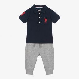 U.S. Polo Assn.-Boys Blue & Grey Trouser Set | Childrensalon Outlet