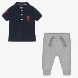 U.S. Polo Assn.-Boys Blue & Grey Trouser Set | Childrensalon Outlet