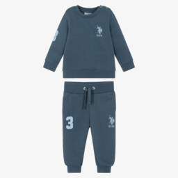 U.S. Polo Assn.-Boys Blue Jersey Tracksuit with Double Horseman Logos | Childrensalon Outlet
