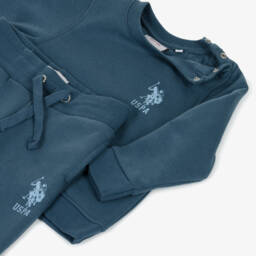 U.S. Polo Assn.-Boys Blue Jersey Tracksuit with Double Horseman Logos | Childrensalon Outlet