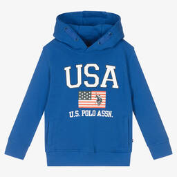 U.S. Polo Assn.-Boys Blue Logo Cotton Hoodie | Childrensalon Outlet