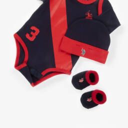 U.S. Polo Assn.-Boys Blue & Red Cotton Babysuit Set | Childrensalon Outlet