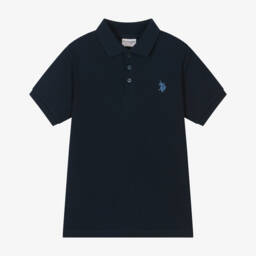 U.S. Polo Assn.-Boys Blue Ribbed Jersey Polo Shirt | Childrensalon Outlet