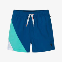 U.S. Polo Assn.-Boys Blue Swim Shorts with Double Horsemen Logo | Childrensalon Outlet