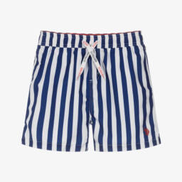 U.S. Polo Assn.-Boys Blue & White Stripe Swim Shorts | Childrensalon Outlet