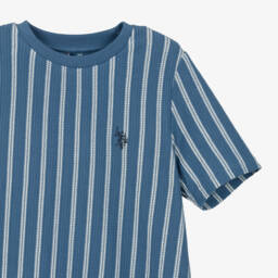 U.S. Polo Assn.-Boys Blue & White Striped Cotton Knit T-Shirt | Childrensalon Outlet