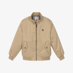 U.S. Polo Assn.-Boys Dark Beige Cotton Twill Jacket | Childrensalon Outlet