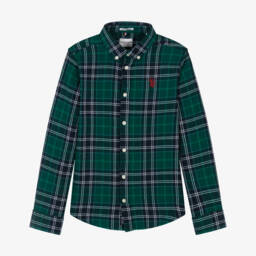 U.S. Polo Assn.-Boys Dark Green & Blue Tartan Check Cotton Shirt | Childrensalon Outlet