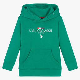 U.S. Polo Assn.-Boys Green Cotton Logo Hoodie | Childrensalon Outlet