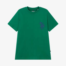 U.S. Polo Assn.-Boys Green Cotton T-Shirt with Double Horsemen Logo | Childrensalon Outlet