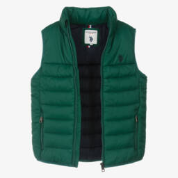 U.S. Polo Assn.-Boys Green Padded Gilet With Embroidered Logo | Childrensalon Outlet