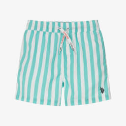 U.S. Polo Assn.-Boys Green & White Stripe Swim Shorts | Childrensalon Outlet