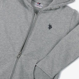 U.S. Polo Assn.-Boys Grey Cotton Hooded Zip-up Top with Embroidered Logo | Childrensalon Outlet