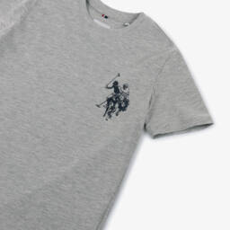U.S. Polo Assn.-Boys Grey Cotton T-Shirt with Double Horsemen Logo | Childrensalon Outlet