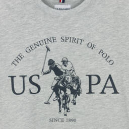 U.S. Polo Assn.-Boys Grey Cotton T-Shirt with Graphic Logo Print | Childrensalon Outlet