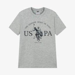 U.S. Polo Assn.-Boys Grey Cotton T-Shirt with Graphic Logo Print | Childrensalon Outlet