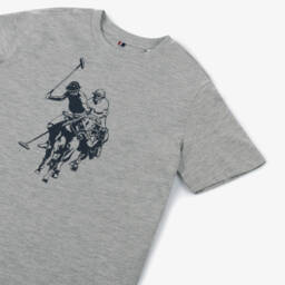 U.S. Polo Assn.-Boys Grey Cotton T-Shirt with Large Double Horsemen Logo | Childrensalon Outlet