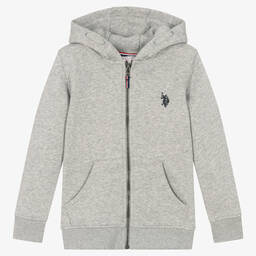 U.S. Polo Assn.-Boys Grey Cotton Zip-Up Hoodie | Childrensalon Outlet