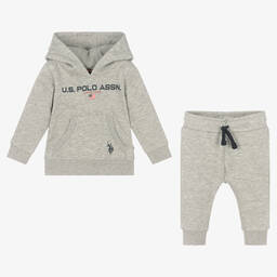 U.S. Polo Assn.-Boys Grey Hooded Tracksuit | Childrensalon Outlet