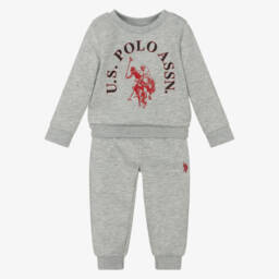 U.S. Polo Assn.-Boys Grey Marl Tracksuit with Double Horseman Logo | Childrensalon Outlet