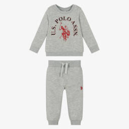 U.S. Polo Assn.-Boys Grey Marl Tracksuit with Double Horseman Logo | Childrensalon Outlet
