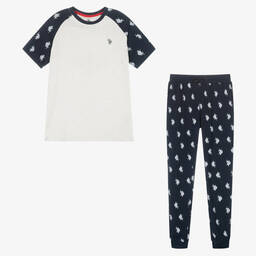 U.S. Polo Assn.-Boys Ivory & Blue Cotton Trouser Set | Childrensalon Outlet