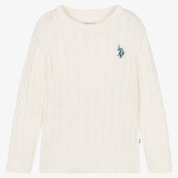 U.S. Polo Assn.-Boys Ivory Cotton Cable Knit Sweater | Childrensalon Outlet