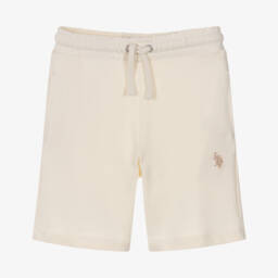 U.S. Polo Assn.-Boys Ivory Cotton Jersey Shorts with Double Horseman Logo | Childrensalon Outlet