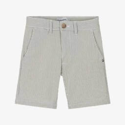 U.S. Polo Assn.-Boys Ivory & Grey Seersucker Shorts | Childrensalon Outlet