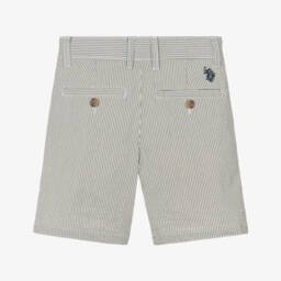 U.S. Polo Assn.-Boys Ivory & Grey Seersucker Shorts | Childrensalon Outlet
