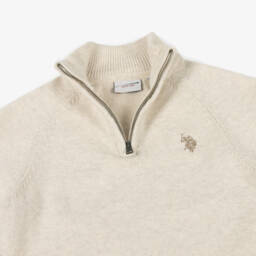 U.S. Polo Assn.-توب بسحاب محبوك لون عاجي للأولاد | Childrensalon Outlet