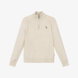 U.S. Polo Assn.-توب بسحاب محبوك لون عاجي للأولاد | Childrensalon Outlet