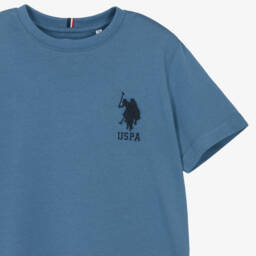 U.S. Polo Assn.-Boys Mid-Blue Cotton T-Shirt with Double Horsemen Logo | Childrensalon Outlet