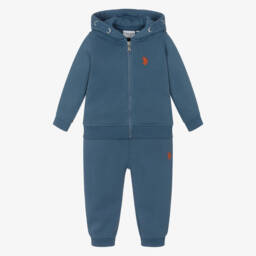 U.S. Polo Assn.-Boys Mid-Blue Cotton Tracksuit with Double Horsemen Logos | Childrensalon Outlet