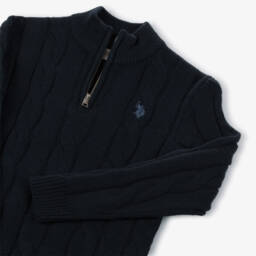 U.S. Polo Assn.-Boys Navy Blue Cable Knit Sweater with Half Zip | Childrensalon Outlet