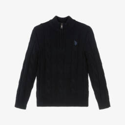 U.S. Polo Assn.-Boys Navy Blue Cable Knit Sweater with Half Zip | Childrensalon Outlet