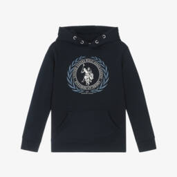 U.S. Polo Assn.-Boys Navy Blue Cotton Large Logo Hoodie | Childrensalon Outlet