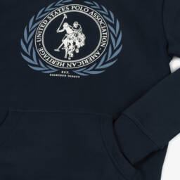 U.S. Polo Assn.-Boys Navy Blue Cotton Large Logo Hoodie | Childrensalon Outlet