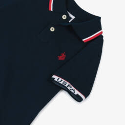 U.S. Polo Assn.-Boys Navy Blue Cotton Polo Shirt With Stripes  | Childrensalon Outlet