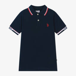 U.S. Polo Assn.-Boys Navy Blue Cotton Polo Shirt With Stripes  | Childrensalon Outlet
