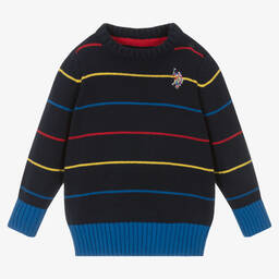 U.S. Polo Assn.-Boys Navy Blue Cotton Striped Sweater | Childrensalon Outlet
