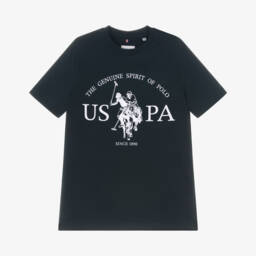 U.S. Polo Assn.-Boys Navy Blue Cotton T-Shirt with Graphic Logo Print | Childrensalon Outlet