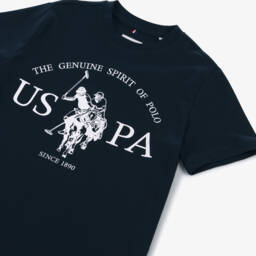 U.S. Polo Assn.-Boys Navy Blue Cotton T-Shirt with Graphic Logo Print | Childrensalon Outlet