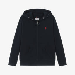 U.S. Polo Assn.-Boys Navy Blue Cotton Zip-Up Top With Double Horsemen Logo | Childrensalon Outlet
