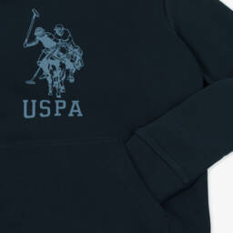 U.S. Polo Assn.-Boys Navy Blue Large Logo Print Hoodie | Childrensalon Outlet