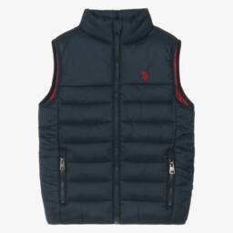 U.S. Polo Assn.-Boys Navy Blue Padded Gilet With Red Embroidered Logo | Childrensalon Outlet
