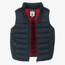 U.S. Polo Assn.-Boys Navy Blue Padded Gilet With Red Embroidered Logo | Childrensalon Outlet