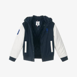 U.S. Polo Assn.-Boys Navy Blue Varsity Style Hooded Jacket | Childrensalon Outlet