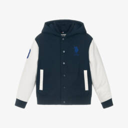 U.S. Polo Assn.-Boys Navy Blue Varsity Style Hooded Jacket | Childrensalon Outlet